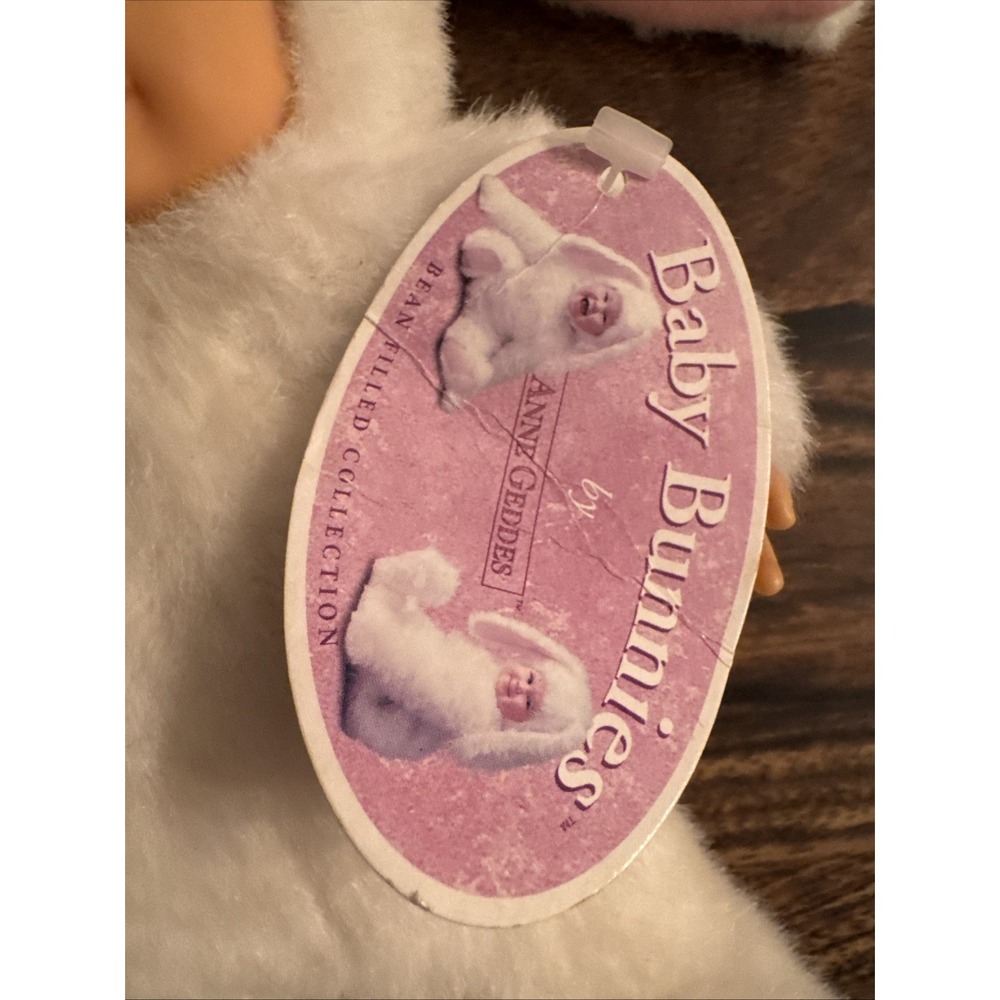 Anne Geddes Baby‎ Bunnies White Bunny Plush Beanie Soft Toy Doll 1998 Vintage - Picture 2 of 8